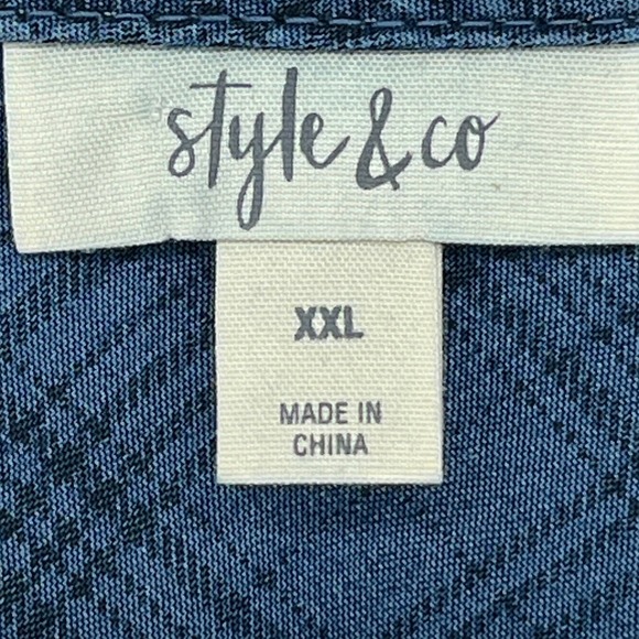 Style & Co Blue Plaid Pintuck Popover Blouse Relaxed Fit Size XXL - Picture 5 of 7